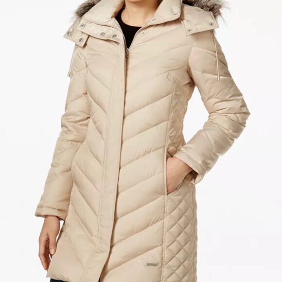 Kenneth Cole Reaction Puffer Parka with Faux Fur Hood, sz L, New Without Tags! - Picture 1 of 6